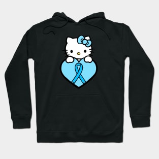 Cartoon cat awareness ribbon (light blue) Hoodie